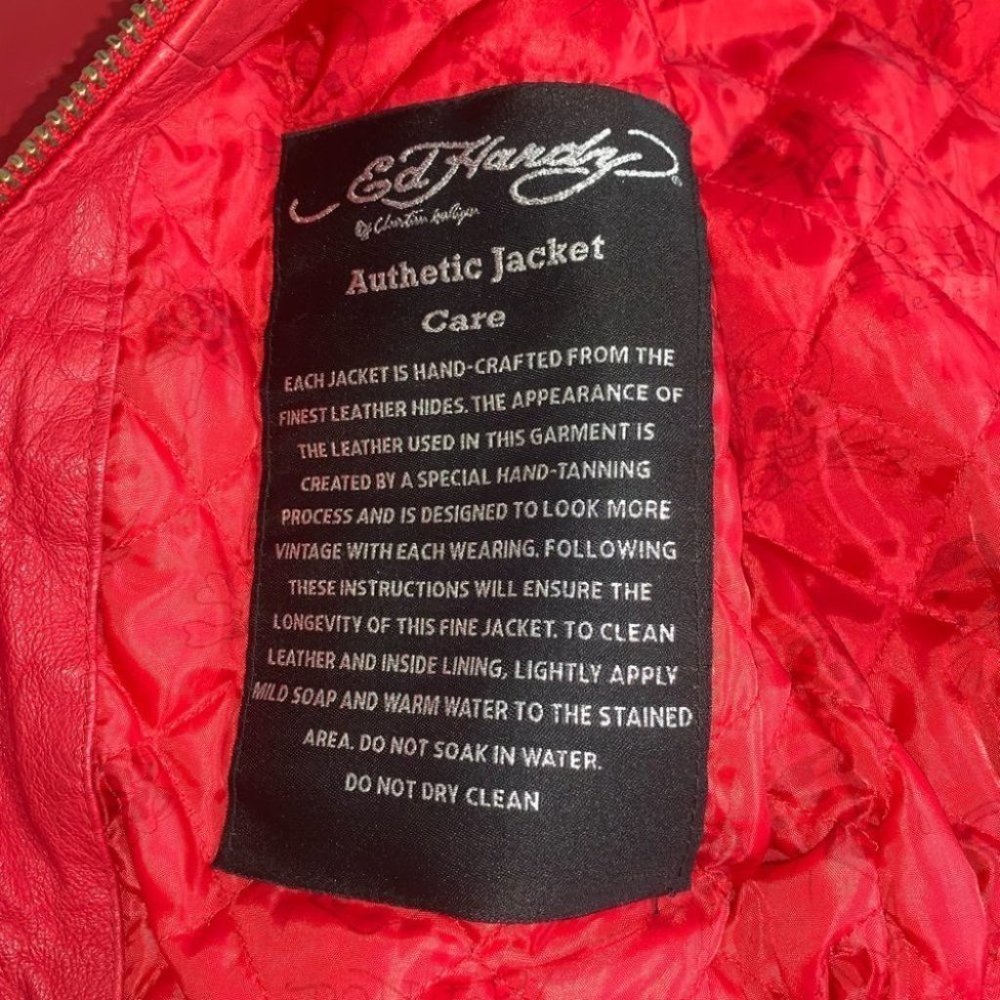 Ed Hardy Leather Jacket Women’s Size Medium Red‎  Y2K Vintage Hooded Authentic - Picture 12 of 12